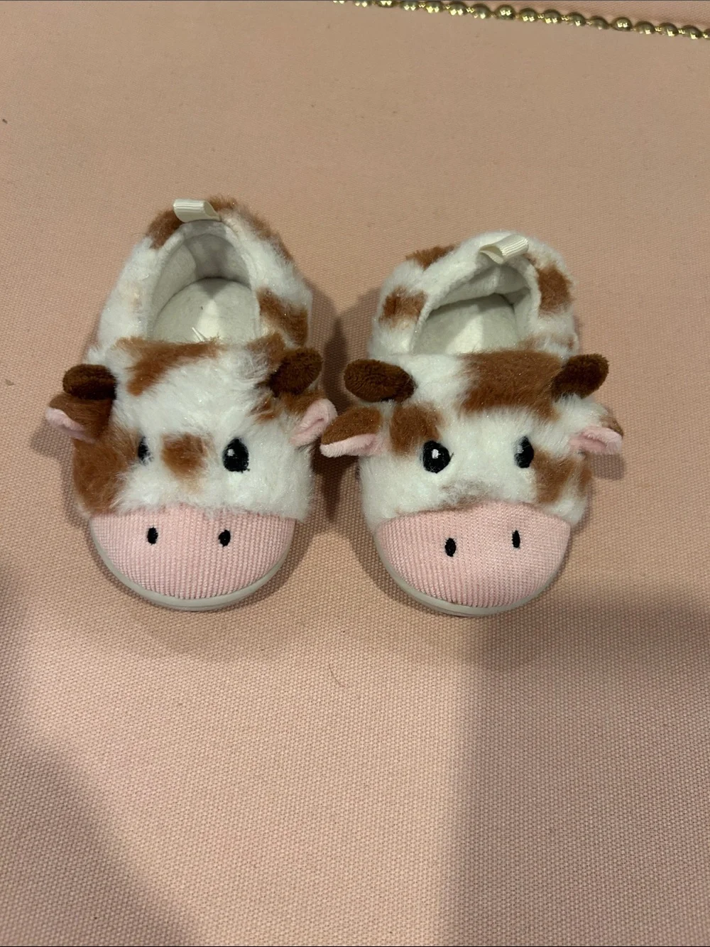 wonder nation Plush Cow Kids Slippers - Brown & White with Pink Snout